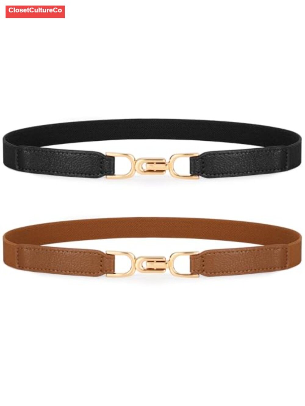 Women's Elastic Thin Belts for Dress Skinny Stretch Plus Size Waist Belts Gold